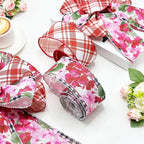 2 Rolls Red Floral Wired Ribbon, 2.5 Inch x 10 Yards Each, Vintage Red Pink - Image 6
