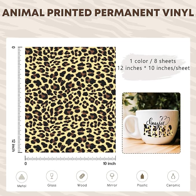 Tintnut Leopard Permanent Vinyl 8 Pcs 12x10in Yellow Spots Adhesive Vinyl | - Image 2