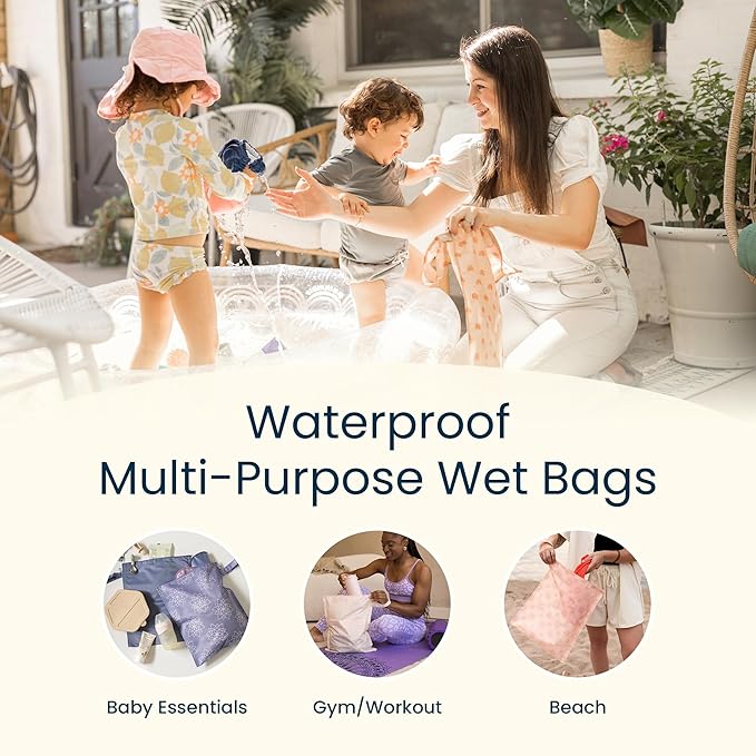 Tiny Twinkle Wet Dry Bag – 2 Pack Reusable Waterproof & Mess Proof Wet Bags for Swimsuits & Travel, Baby Towels & Beach Essentials,a Diaper Bag Must-Have(Dinosaur)