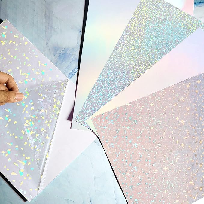 Clabby 36 Sheets Holographic Sticker Paper A4 Vinyl Holographic Laminate Sheets - Image 7