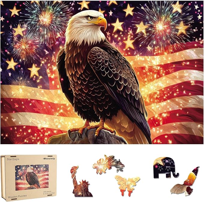 Reouinty Wooden Jigsaw Puzzle for Adults, Eagle Flag Wood Puzzles for Patriot by Reouintywoodenpuzzle
