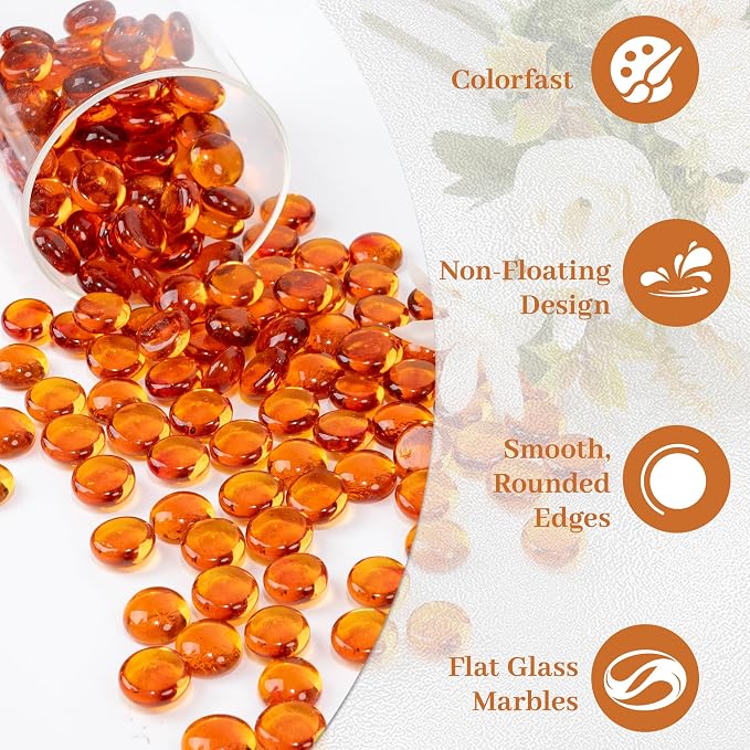 Orange Flat Glass Marbles, 0.97 lb Vase Filler Pebbles Gems, Decorative Glass - Image 3