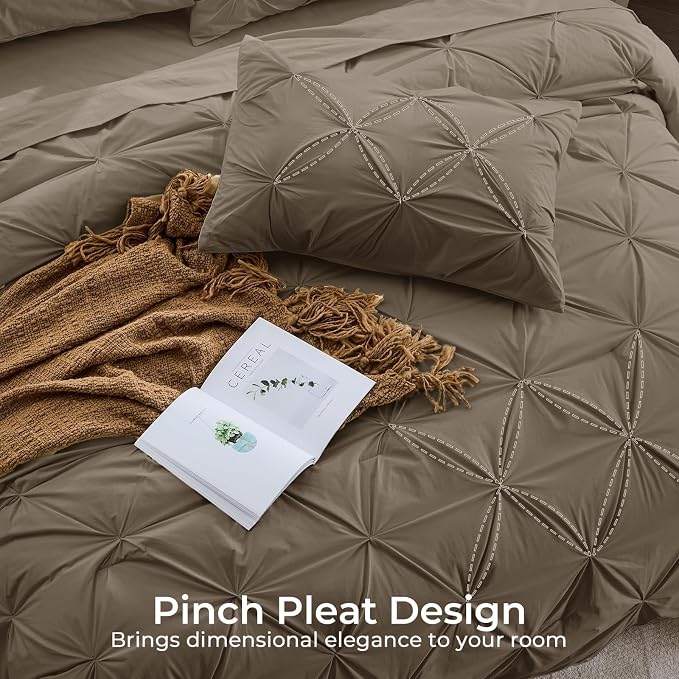 Sasttie California King Comforter Set, 7-Piece Bed in a Bag Cal King, Pintuck - Image 4