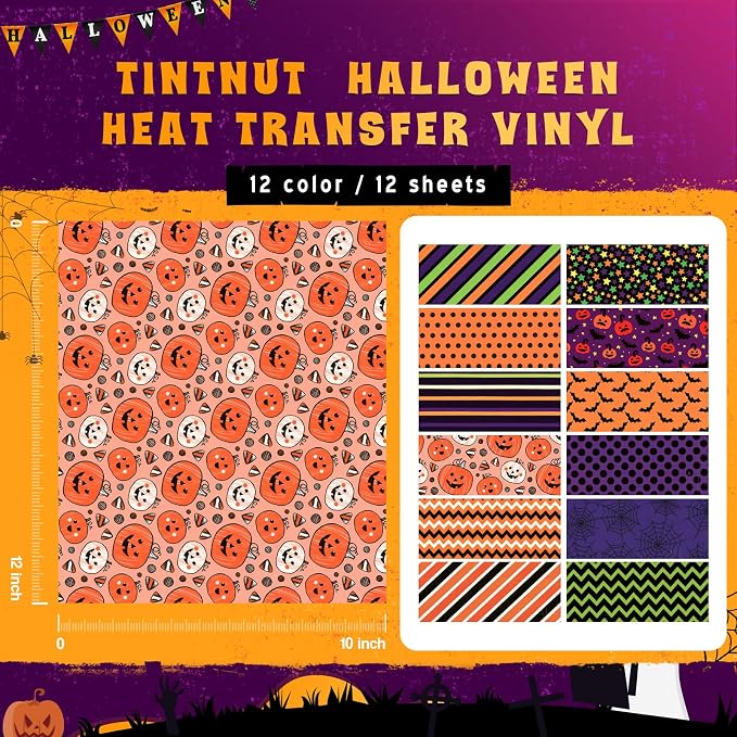 Tintnut Halloween Pumpkin Bat HTV Vinyl, stretch washable, works - Image 2