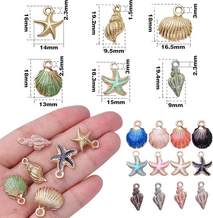 60pcs Alloy Ocean Starfish Seashell Conch Charms Colorful Enamel Ocean Life Sea - Image 3