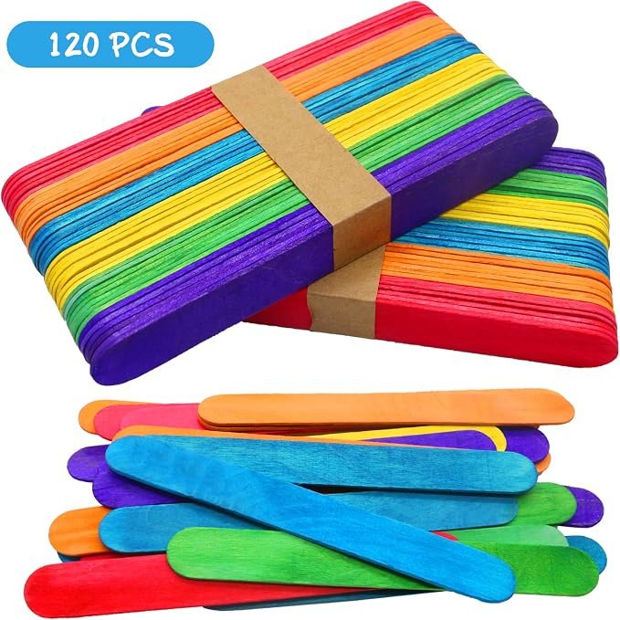 WISYOK 120 Pcs 6” Colored Jumbo Wooden Craft Sticks - Image 2