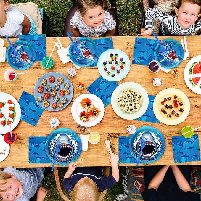 24 Guests Shark Theme Party Decorations Under the Sea Party Tableware Set Shark - Image 5