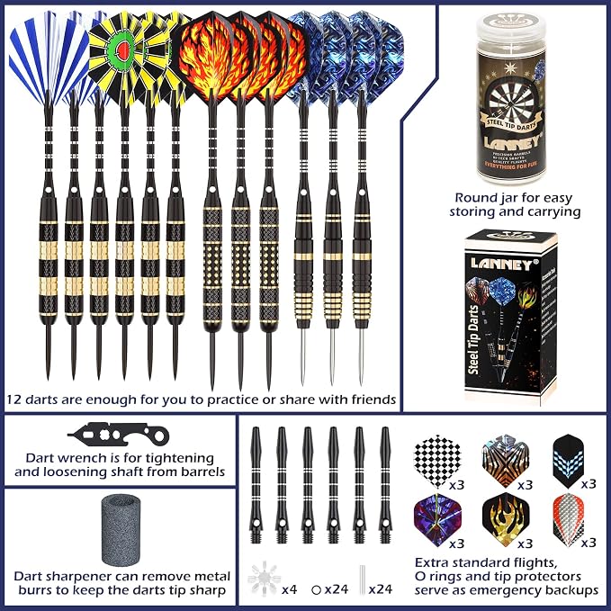 LANNEY Darts Metal Tip Set, Steel Tip Darts Set 20 Grams 24 Grams and 26 Grams - Image 5