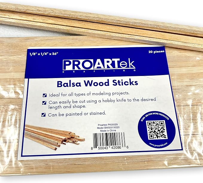 Proartek PK00029 Model BWS001X020 Balsa Wood Strips, 1/8" x 1/4" x 36" - Image 2
