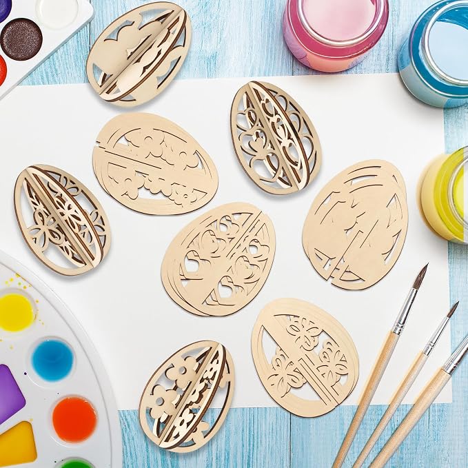 COCHIE DIY 3D Easter Eggs Wood Crafts to Paint, Paintable Unfinished Wooden - Image 6