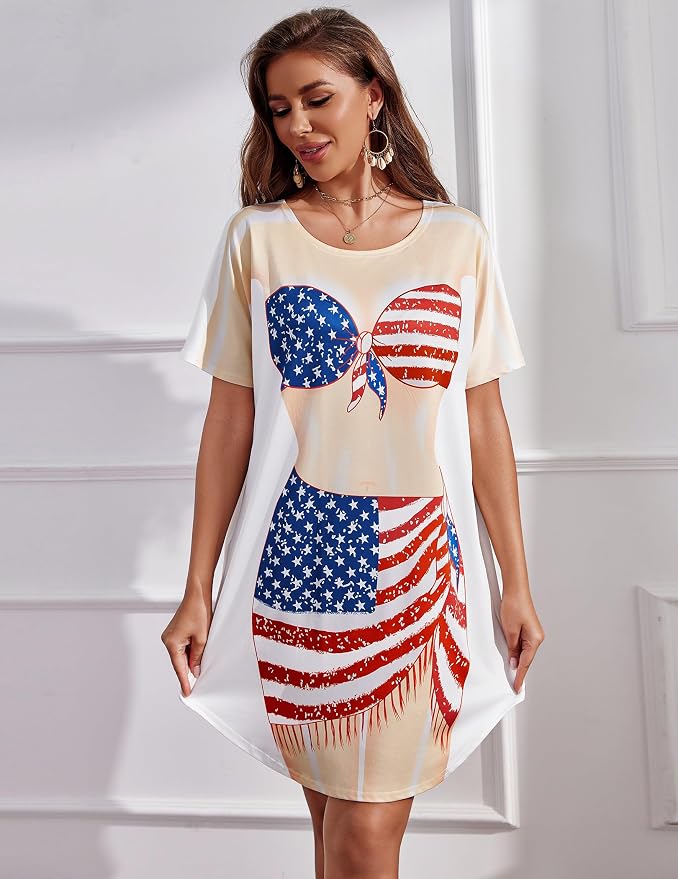 Ekouaer Women's Bikini Shirt Cover Up Short Sleeve Cute Bikini Print Cover-Up - Image 3