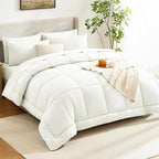 CozyLux Full Size Comforter Set Ivory, 7 Pieces Bed in a Bag, Ivory Comforter - Image 7