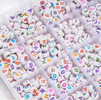 1400 Pieces 4x7mm White Round Acrylic Alphabet Letter Beads A-Z Heart Pattern - Image 2