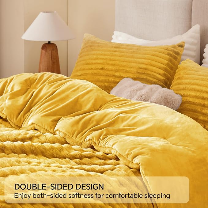 BEDELITE Fleece Queen Comforter Set -Super Soft & Warm Fluffy Mustard Yellow - Image 5