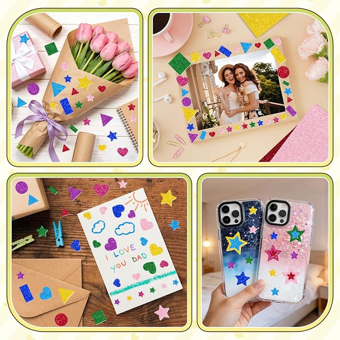 1000Pcs Glitter Foam Stickers, Colorful Self Adhesive Geometric Foam Stickers - Image 8