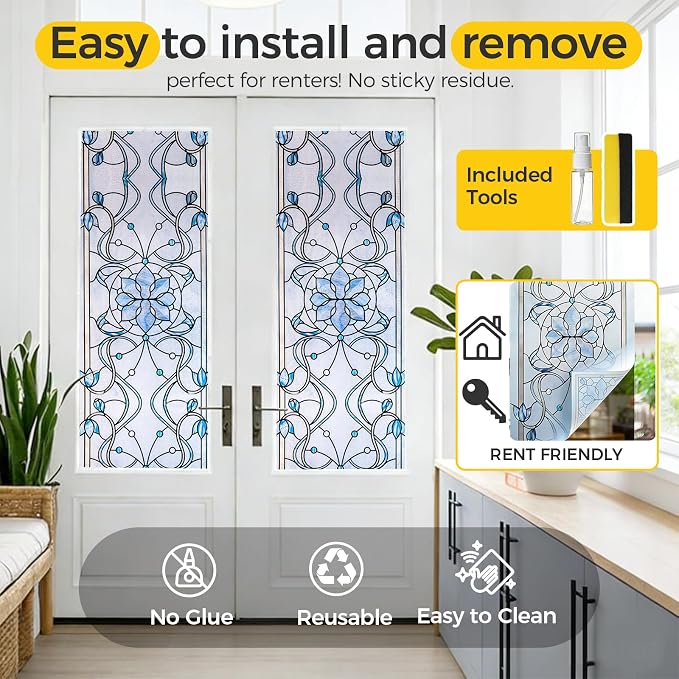OHTMERU 3D Stained Glass Window Privacy Film, Heat Control UV Blocking Static - Image 5