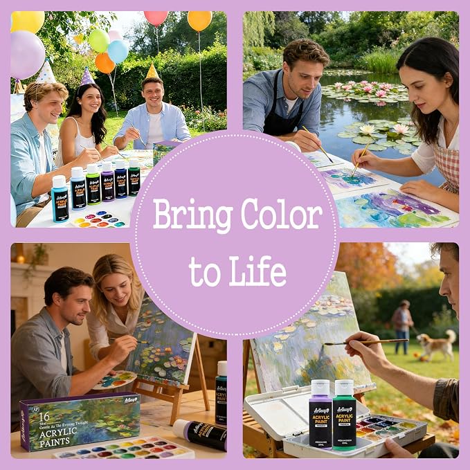 Artkey Acrylic Paint Set, 16 Colors 2 oz/59 ml Acrylic Paint Kit - Image 6