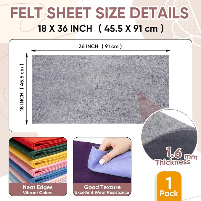 Soft Felt Fabric Sheet 18" x 36", 1.6mm Acrylic Craft Felt, Heather Gray | Soft - Image 3