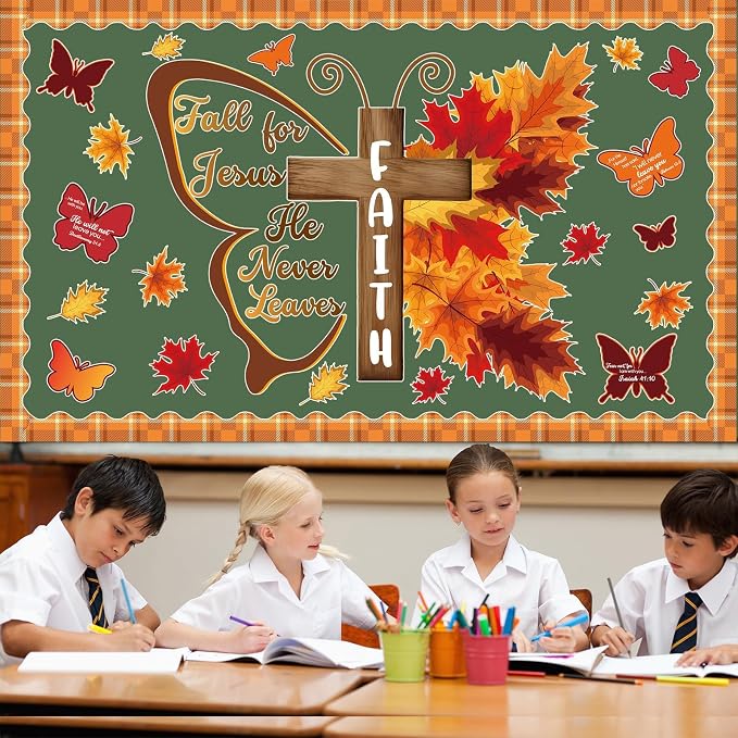 Religious Fall Bible Butterfly Bulletin Board Set Fall - Image 6