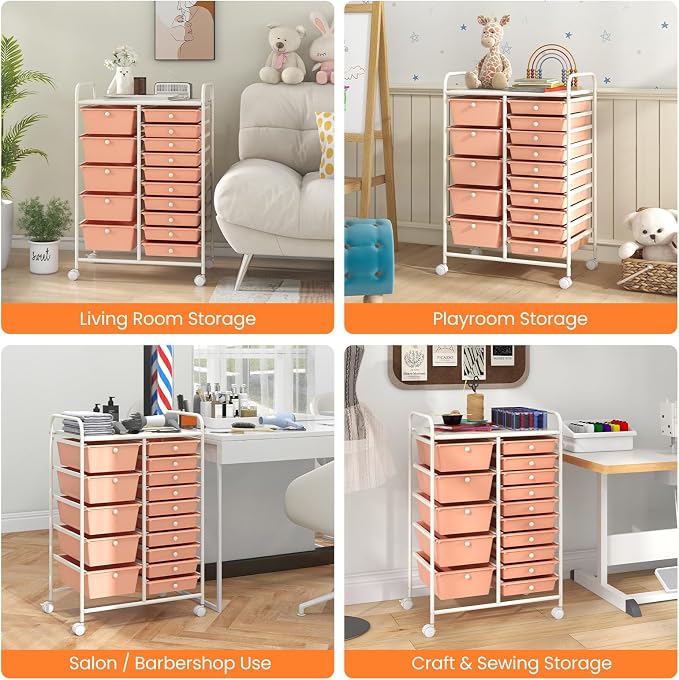 Giantex 15 Drawers Rolling Cart, Classroom Organizers, Storage Cart - Image 4