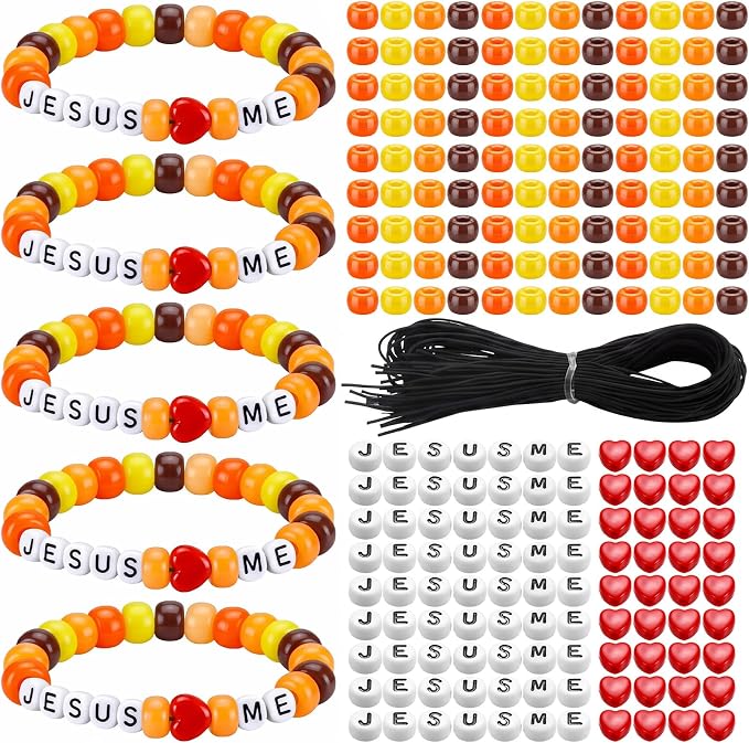 Ferreve 35 Sets Fall Religious Bead Wristband Craft Kit Jesus Loves Me Faith by Ferreve