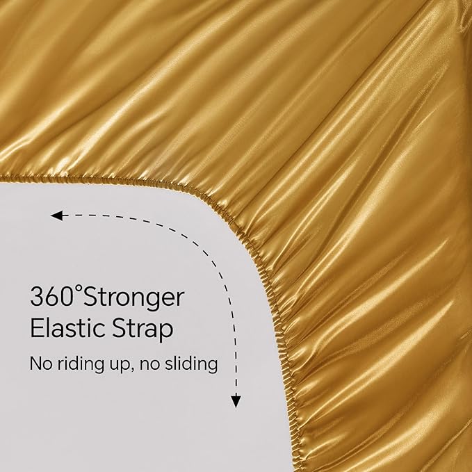 BEDELITE Satin Sheets Full Size Bed Set, Luxury Soft Gold Silky Sheets - Image 5