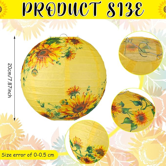 Panelee 12 Pcs Sunflower Paper Lanterns Party Decorations 8 Inch Hanging Round - Image 2