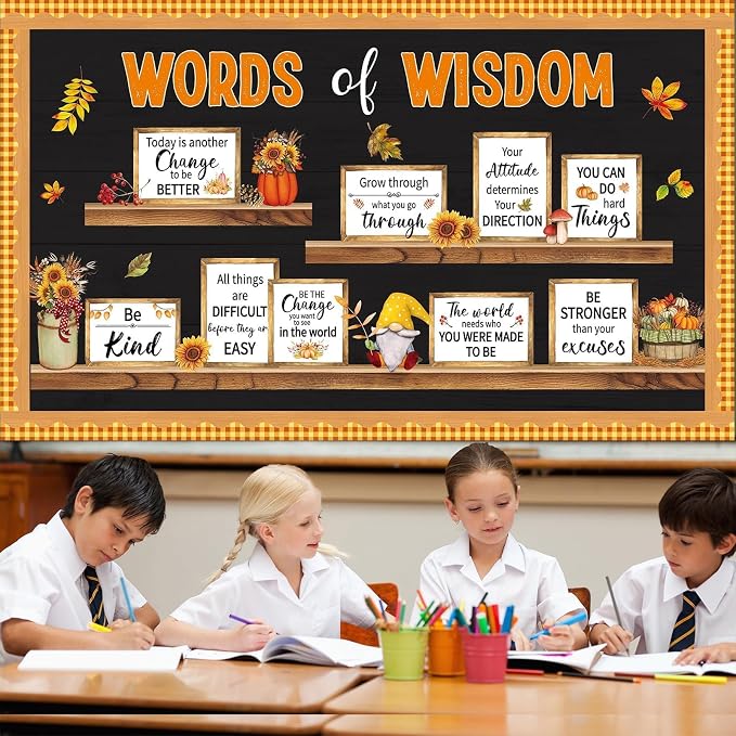 Fall Thanksgiving Bulletin Board Set Bookshelf Words of Wisdom Bulletin Board - Image 6