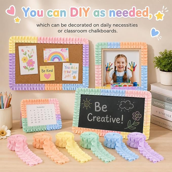 6 Rolls 40 Ft Ruffled Bulletin Board Borders Back to School Classroom Decor - Image 4