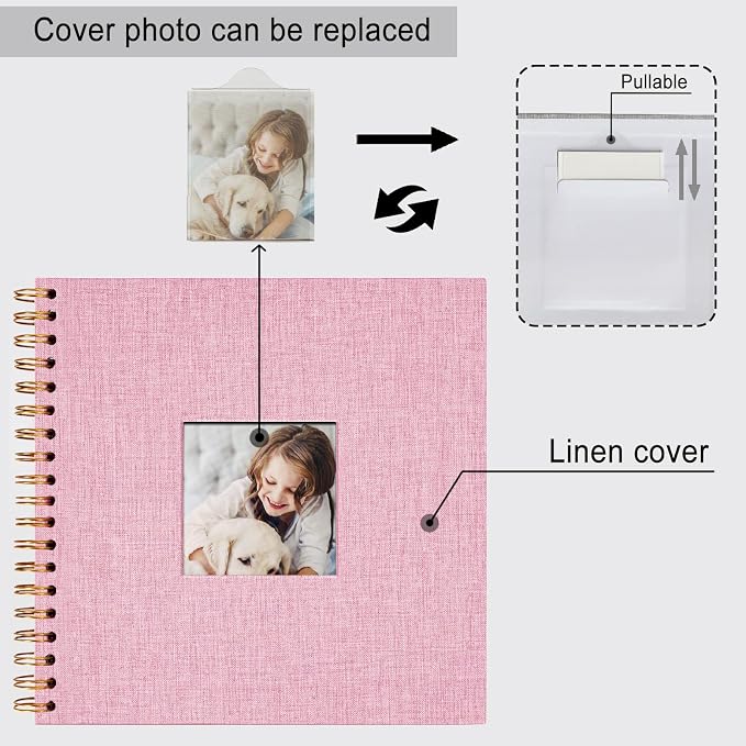 10 x 10 Inch Scrapbook Photo Album, Hardcover Kraft White Pages Arch Window - Image 5
