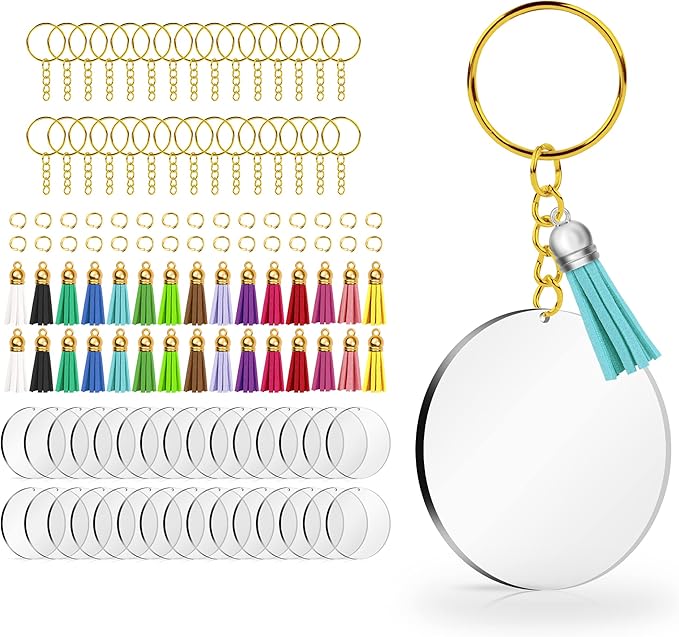 120 pcs Acrylic Keychain Blank Gold Kit | Gold Tassels, Rings & Jump Rings by Lganze