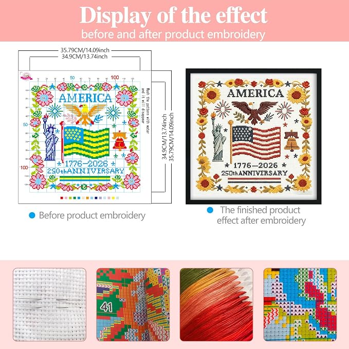 Zhenqing 250th Anniversary Cross Stitch Kit, 36x36cm Patriotic Printed Cross - Image 2