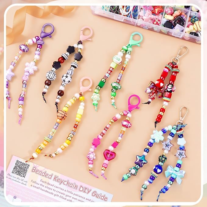 TOHONGADON 883 PCS Bead Keychain Making Kit, Colorful Bead Keychain Kits - Image 5