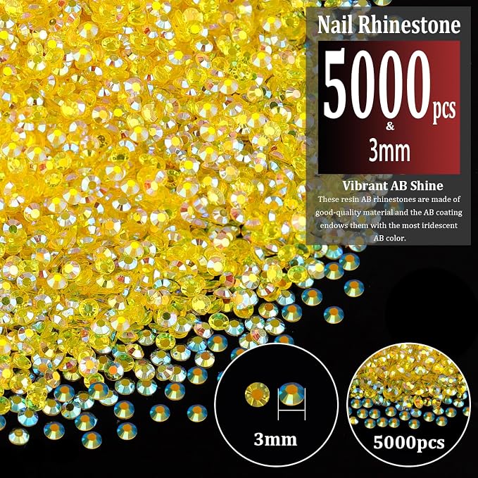 5000pcs 3mm Resin Rhinestones Bulk, Transparent Lemon Yellow AB Flatback Round - Image 2