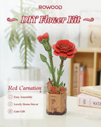 rowood 3D Puzzle Wooden Flower, DIY Artifical Flower Building Set Craft Kit - Image 2