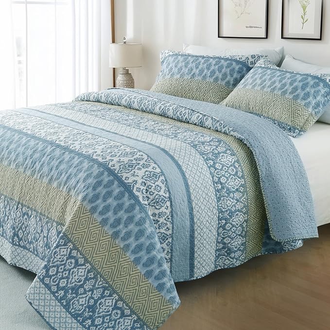 GOONE King Quilt Set 104"x90", Lightweight Washed Coverlet, Reversible Spring & - Image 7
