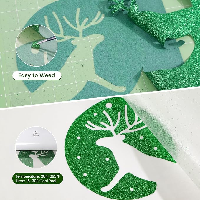 Green Glitter HTV Heat Transfer Vinyl, Glitter Iron on Vinyl Roll 10" x8ft | - Image 3