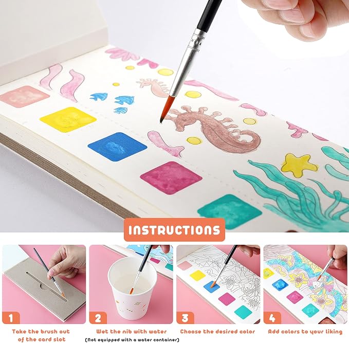 Cavnewt Pocket Watercolor Painting Book, Travel Paint Watercolor Coloring Book - Image 4