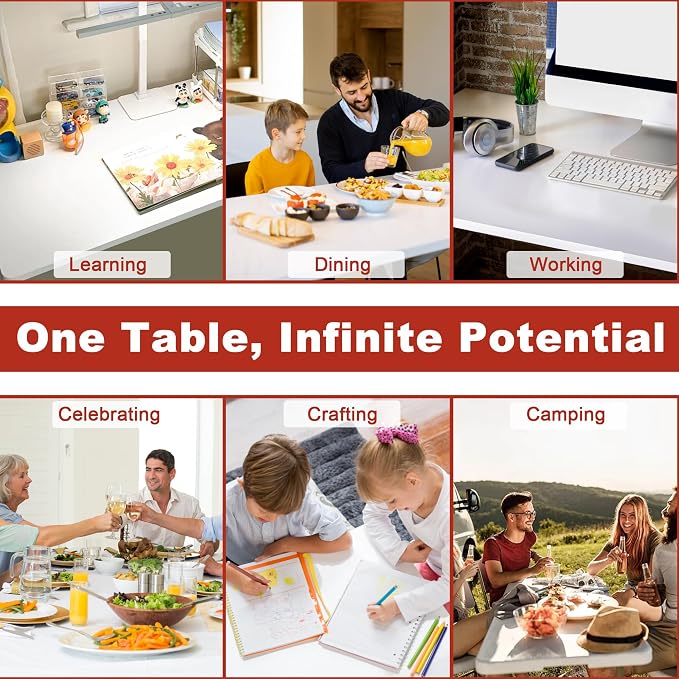 Elevon Folding Table Set of 2, 4 Feet Heavy Duty Fold-in-Half Utility Table - Image 7