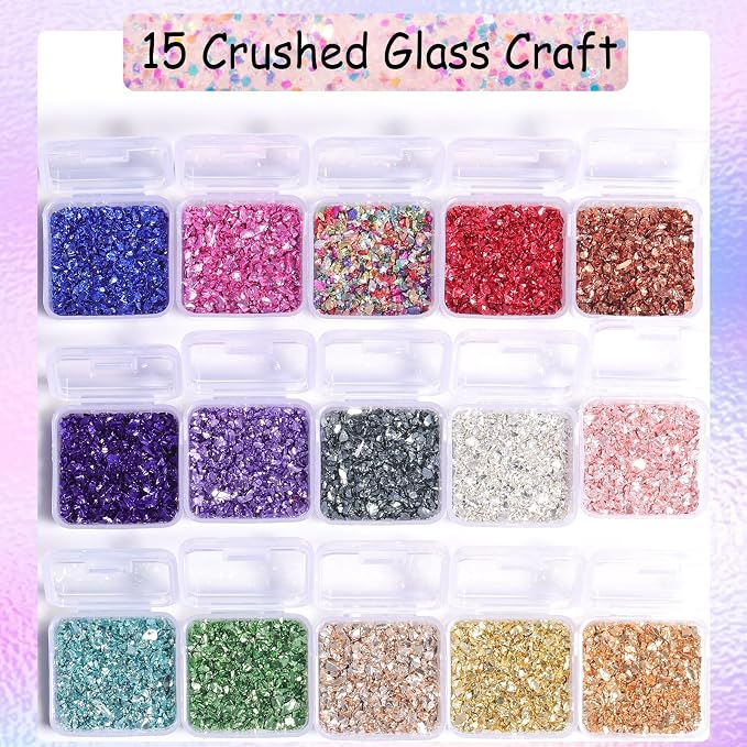 15 Colors Metallic Crushed Glass Chips 225g/7.9oz, 2-4mm Shiny Irregular - Image 5