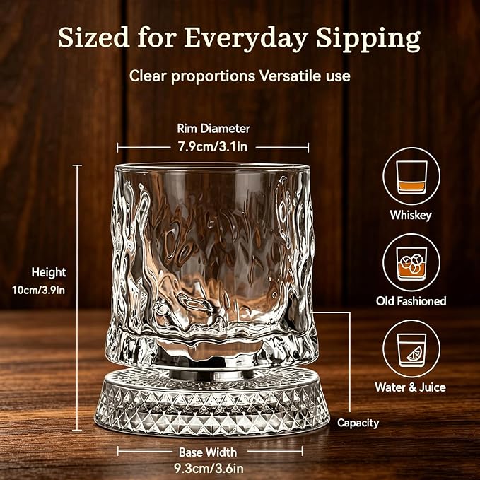 Rotating Whiskey Glass with Large Ice Ball Mold, Single Spinning Crystal - Image 3