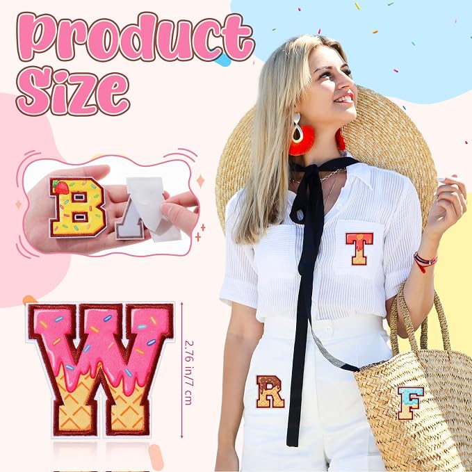 WILLBOND 52 Pcs Donut Alphabet Patches 2.8 Inch Self Adhesive Letter Patches - Image 4