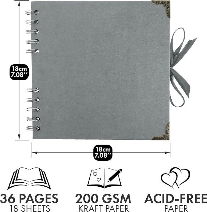 Bstorify Square Scrapbook Photo Albums 7 x 7 Inch Grey Hardcover - Image 2