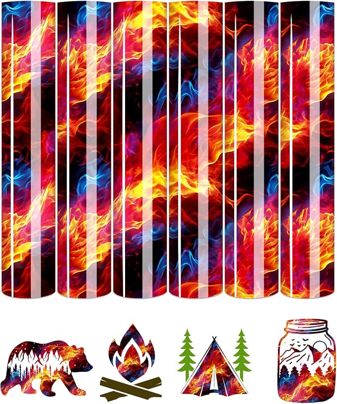 Tintnut Orange Blue Flame Heat Transfer Vinyl, stretch washable, suitable by Tintnut