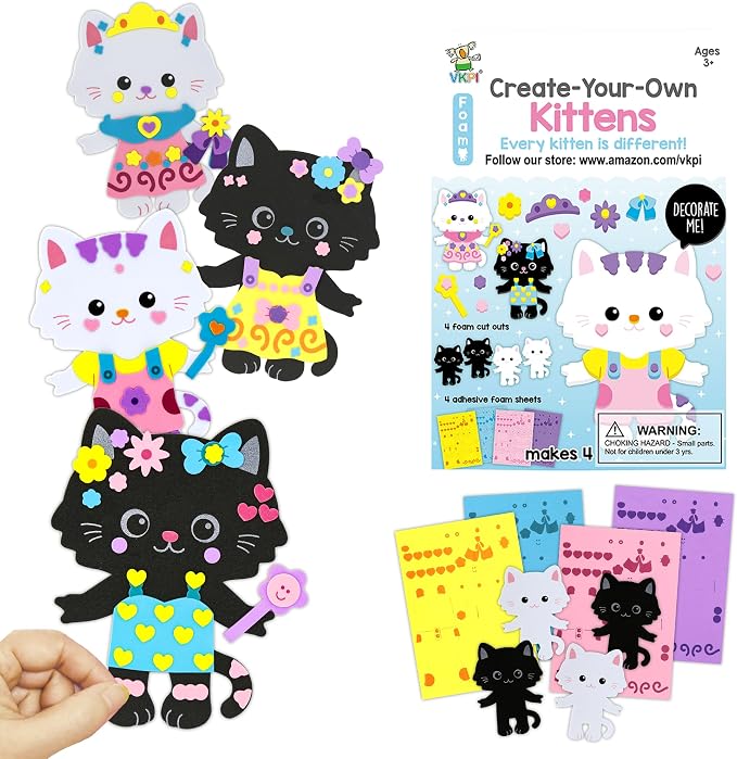 VKPI 4 Pieces Cats Foam Art Crafts Gift Kit, Creative Make Your Own Kittens by VKPI