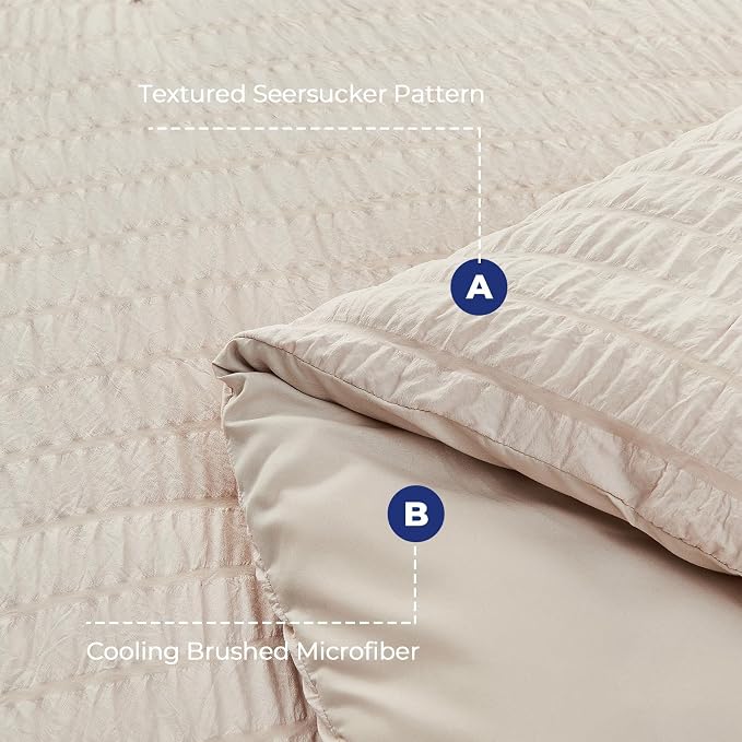 HYMOKEGE Beige King Size Comforter Set Seersucker 7 Pieces, All Season Luxury - Image 5