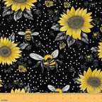 Feelyou Sunflower Fabric by The Yard, Cute Bees Floral Upholstery Fabric by Feelyou