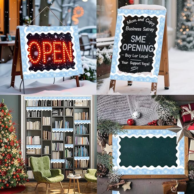 69ft Winter Snowflake Border，Scalloped Rolle Trim Light Blue Classroom Borders - Image 6