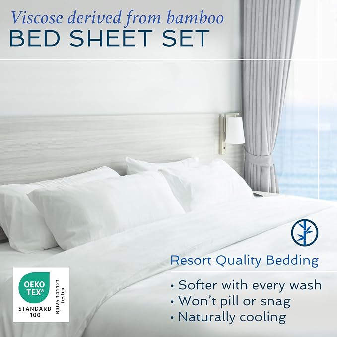 Hotel Sheets Direct 4 Piece Bed Sheet Set King Size, 100% Viscose Derived from - Image 2