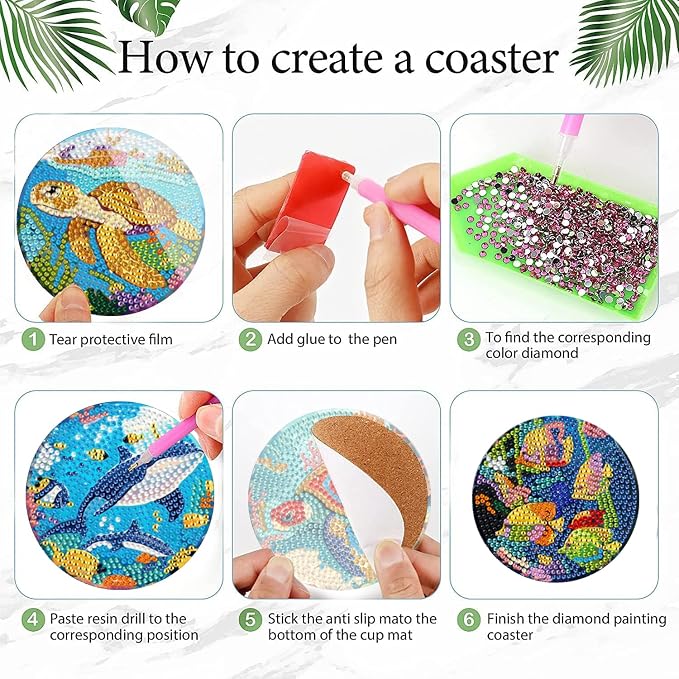 EWJRNSF 6 PCS Ocean Diamond Art Coasters DIY Kit - Image 3